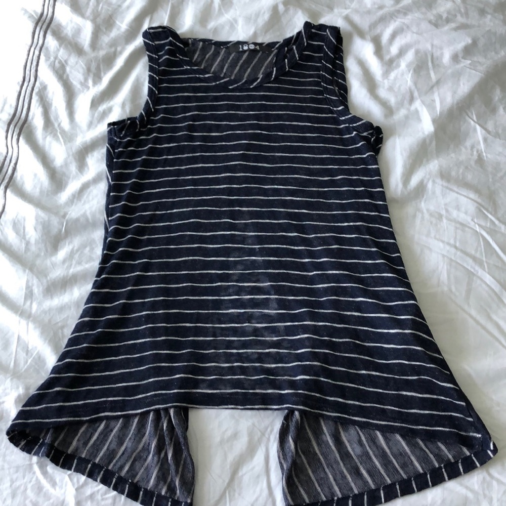 Blue & White Striped Open Back Tank Top